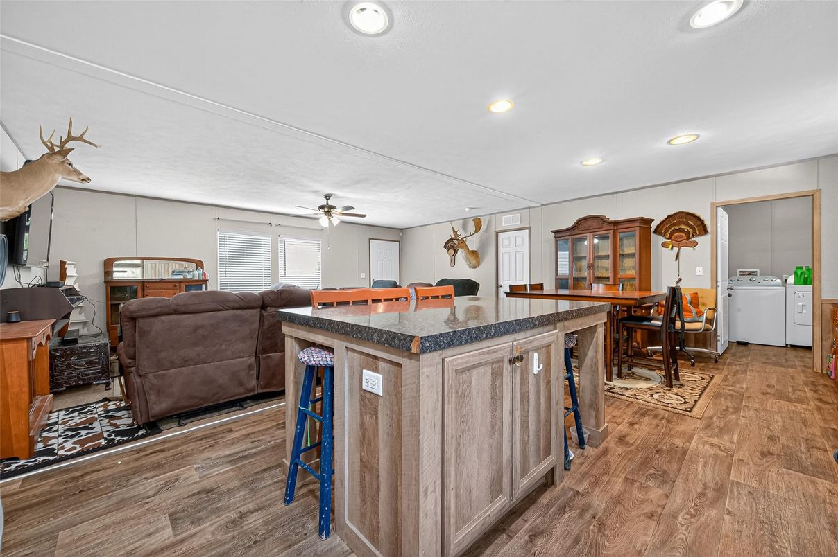 Interior, Kitchen, Living room, Recessed Lighting, Wood Texture Flooring