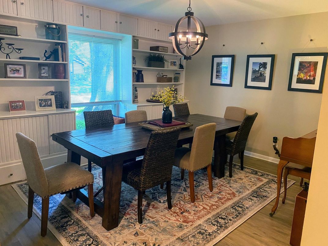 Chandelier, Dining room, Interior, Pendant Lights, Wood Texture Flooring