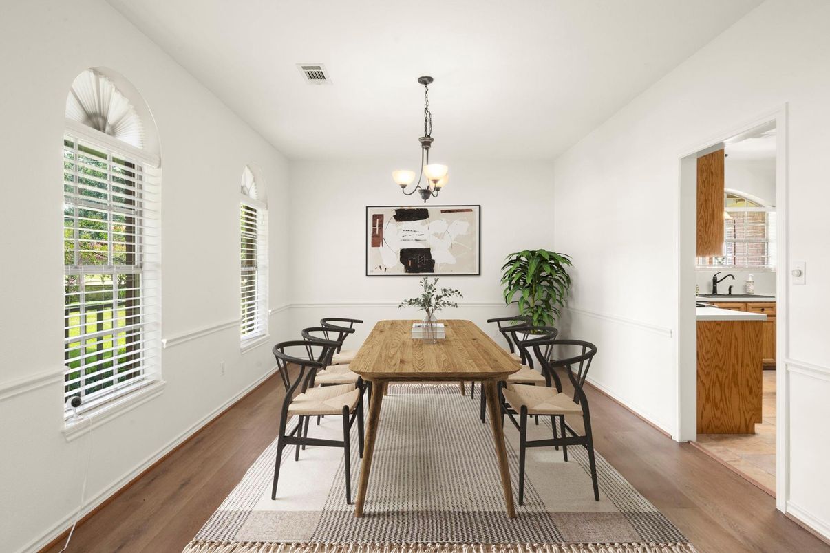 Chandelier, Dining room, Interior, Wood Texture Flooring