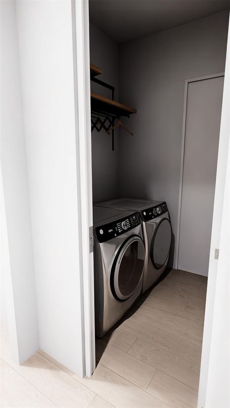 Interior, Washer, Wood Texture Flooring