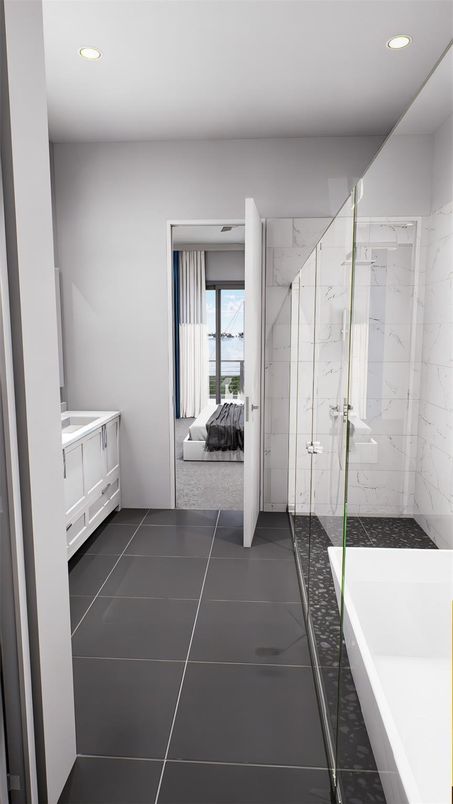 Bathroom, Bedroom, Glass Shower, Interior, Marble Walls, Recessed Lighting