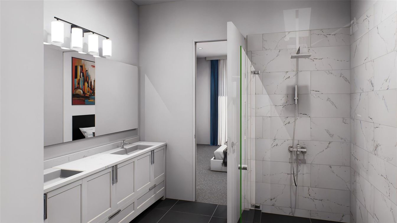 Bathroom, Glass Shower, Interior, Marble Walls
