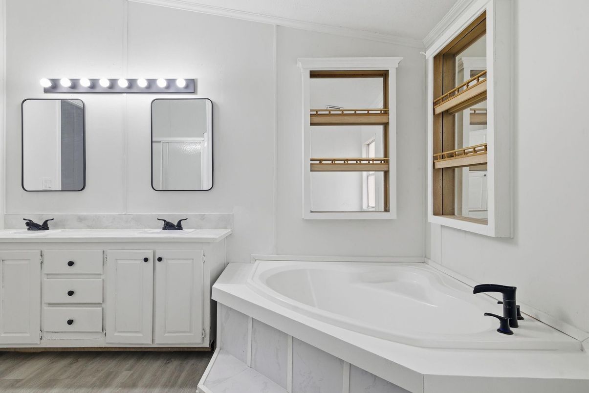 Bathroom, Dual Sink Vanities, Interior, Wood Texture Flooring