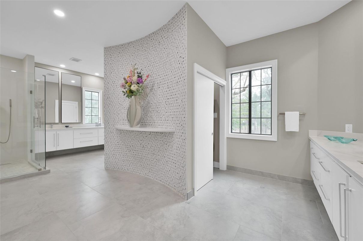 Bathroom, Glass Shower, Interior, Recessed Lighting