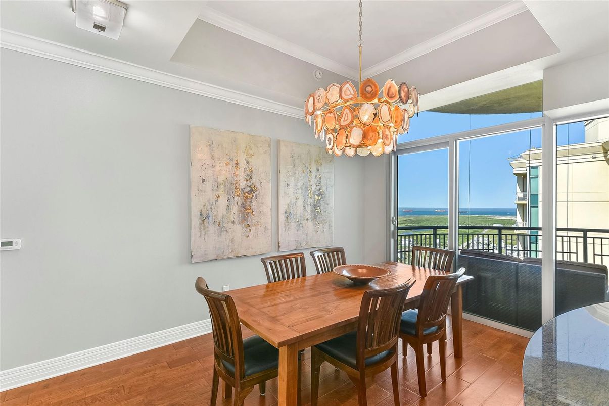 Chandelier, Dining room, Interior, Water, Wood Texture Flooring