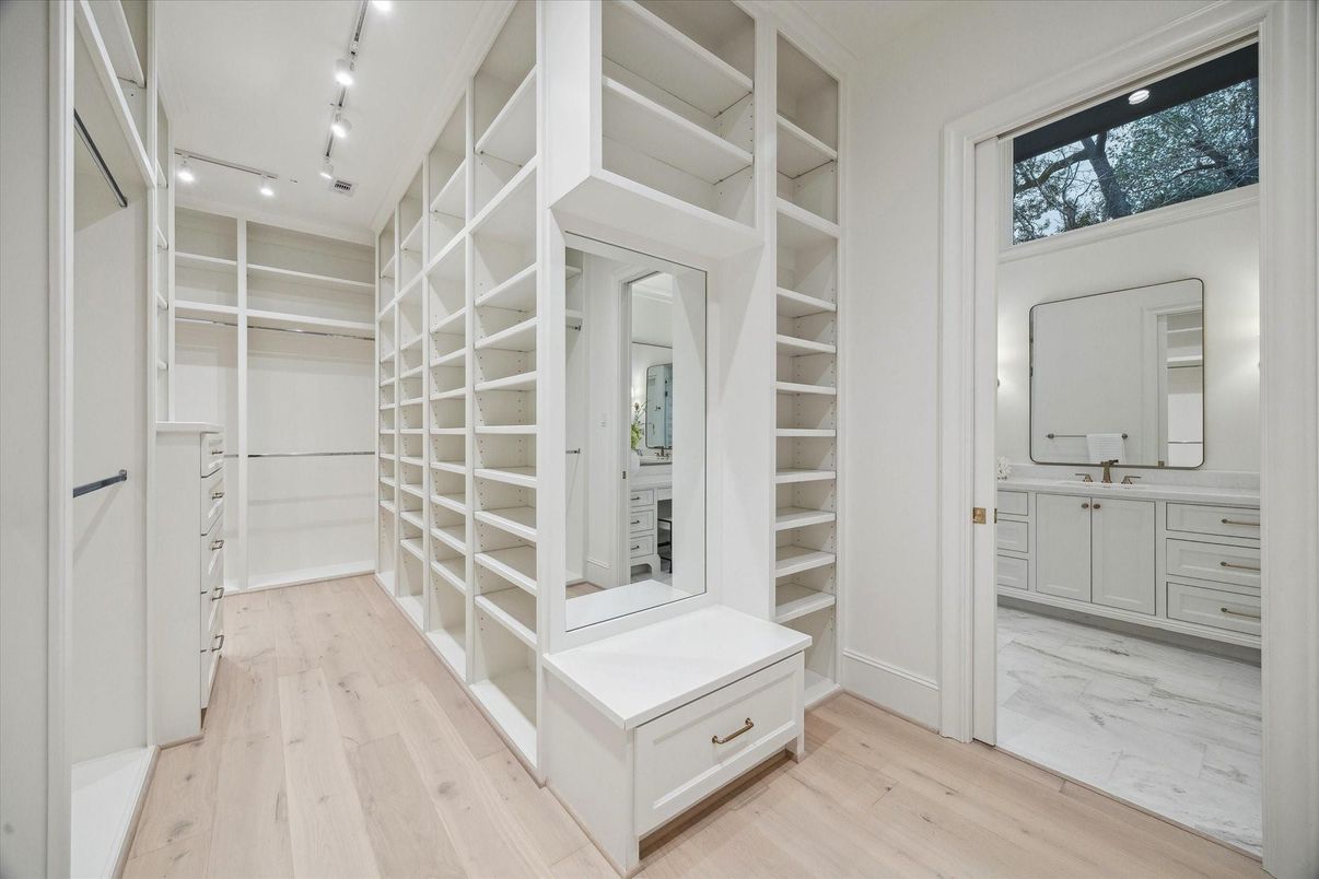 Interior, Marble, Recessed Lighting, Walk-in Closets, Wood Texture Flooring