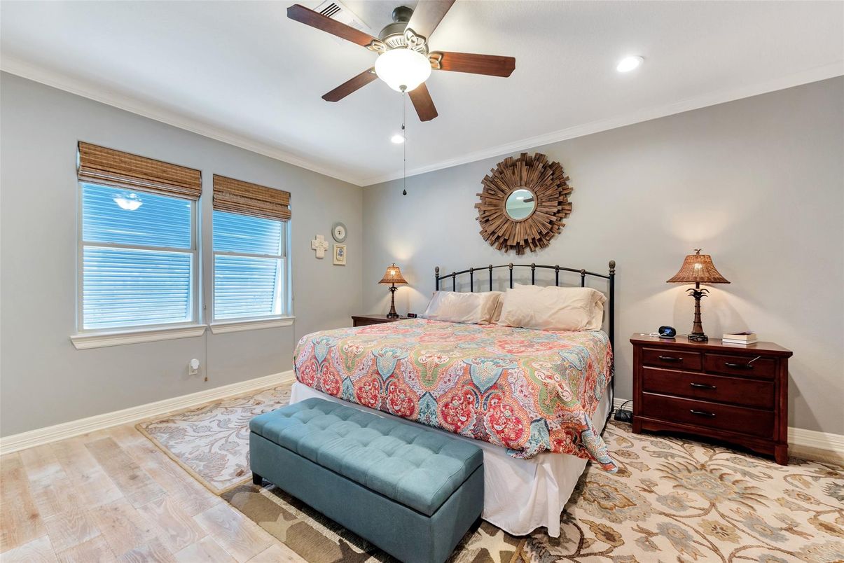 Bedroom, Interior, Recessed Lighting, Wood Texture Flooring