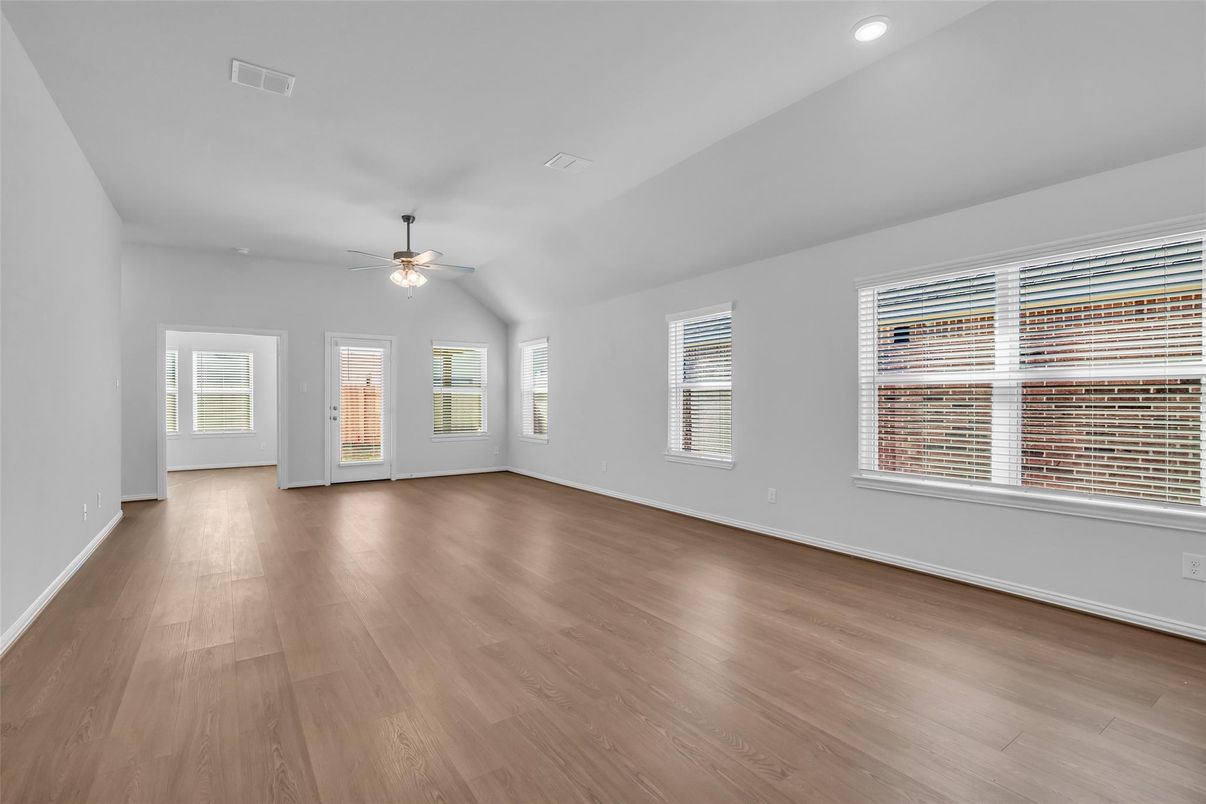Empty room, Interior, Recessed Lighting, Wood Texture Flooring