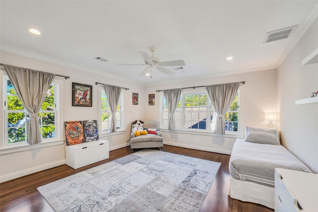 Bedroom, Interior, Recessed Lighting, Wood Texture Flooring