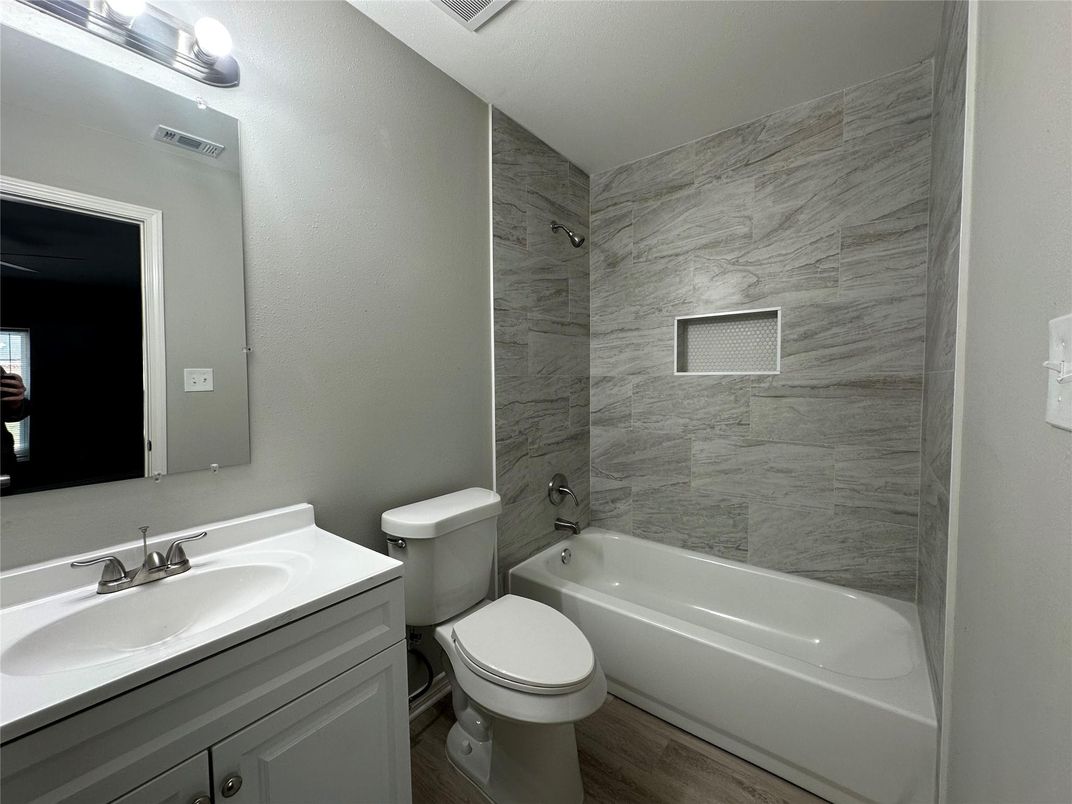 Bathroom, Interior, Marble Walls, Wood Texture Flooring