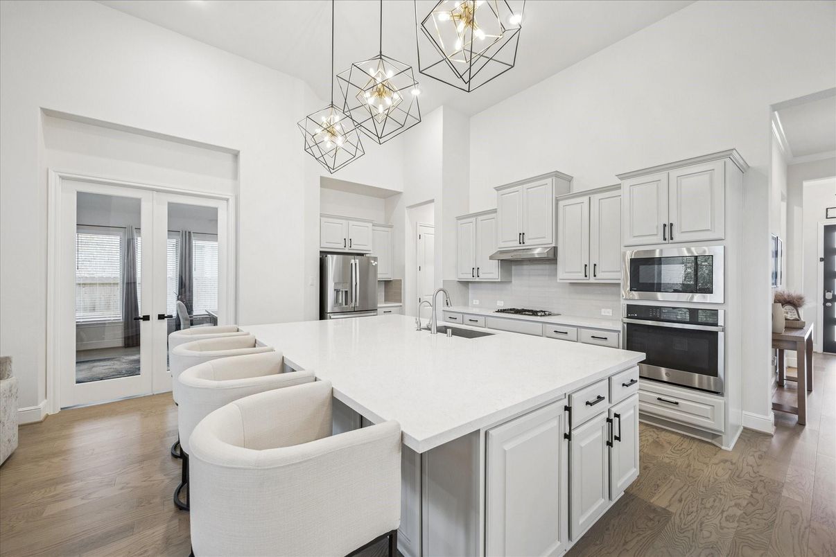 Interior, Kitchen, Pendant Lights, Stainless Steel Appliances, Wood Texture Flooring