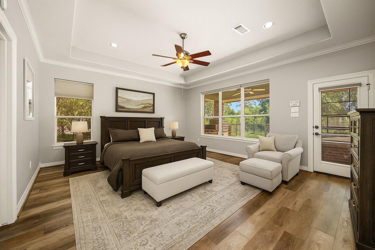Bedroom, Interior, Recessed Lighting, Wood Texture Flooring