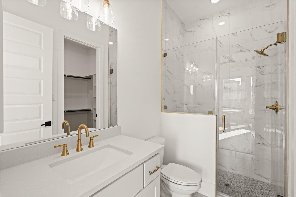 Bathroom, Glass Shower, Interior, Marble Walls, Recessed Lighting