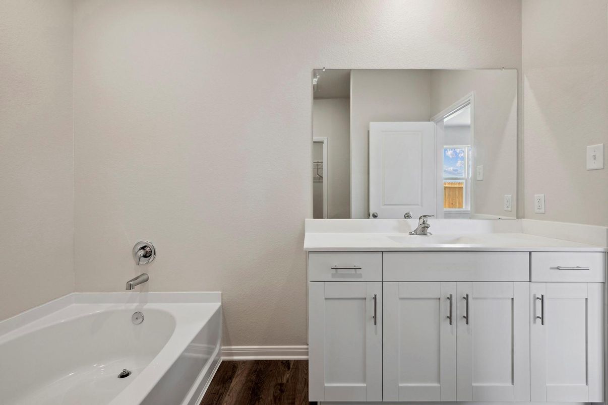 Bathroom, Dual Sink Vanities, Interior, Wood Texture Flooring