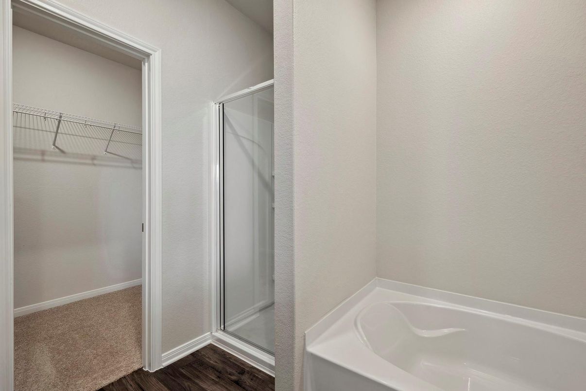 Bathroom, Glass Shower, Interior, Walk-in Closets, Wood Texture Flooring