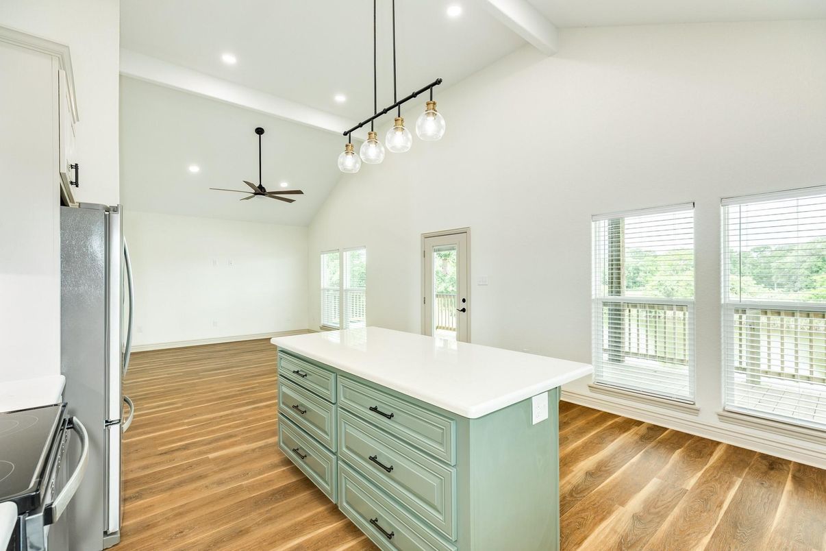 Interior, Kitchen, Pendant Lights, Recessed Lighting, Wood Texture Flooring