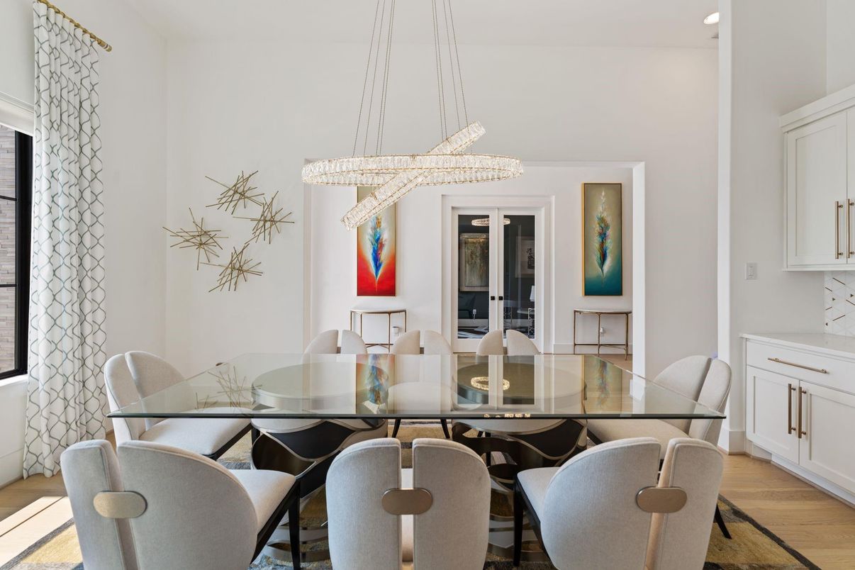 Chandelier, Dining room, Interior, Pendant Lights, Wood Texture Flooring
