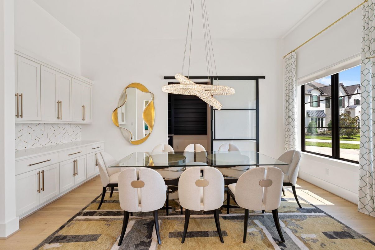 Dining room, Interior, Pendant Lights, Wood Texture Flooring