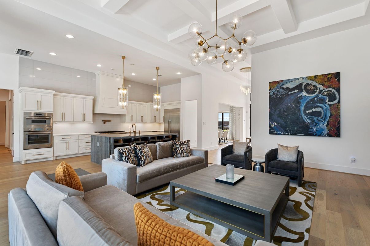 Interior, Kitchen, Living room, Pendant Lights, Recessed Lighting, Stainless Steel Appliances, Wood Texture Flooring