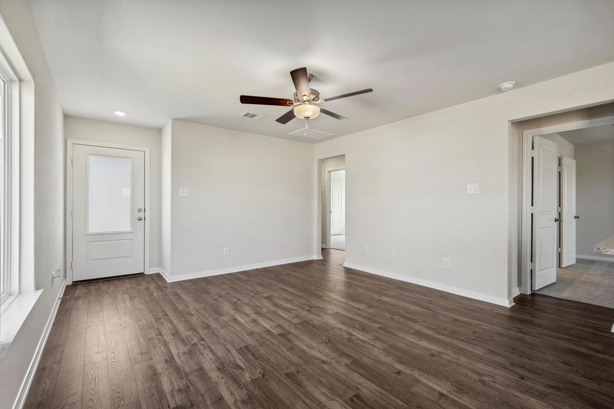 Empty room, Interior, Recessed Lighting, Wood Texture Flooring