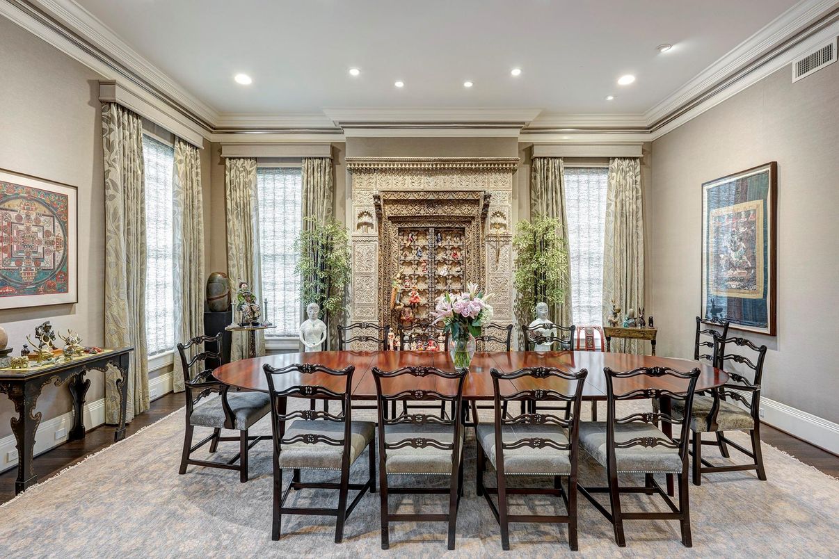 Dining room, Interior, Recessed Lighting, Wood Texture Flooring