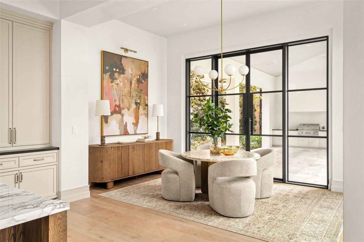 Chandelier, Dining room, Interior, Pendant Lights, Wood Texture Flooring