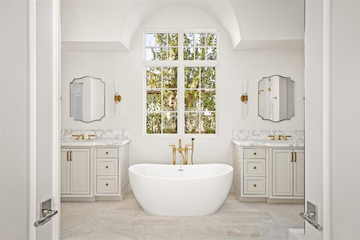 Bathroom, Dual Sink Vanities, Free Standing Baths, Interior, Marble