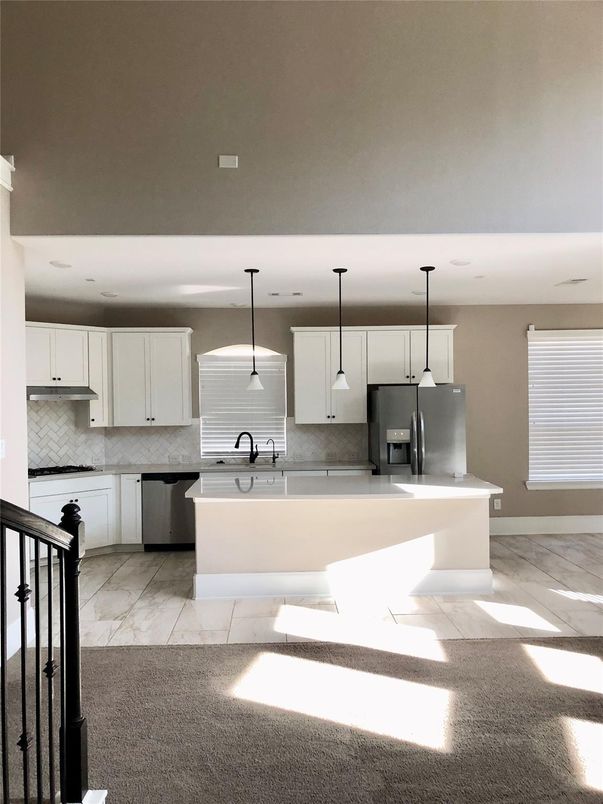 Interior, Kitchen, Marble, Pendant Lights, Stainless Steel Appliances