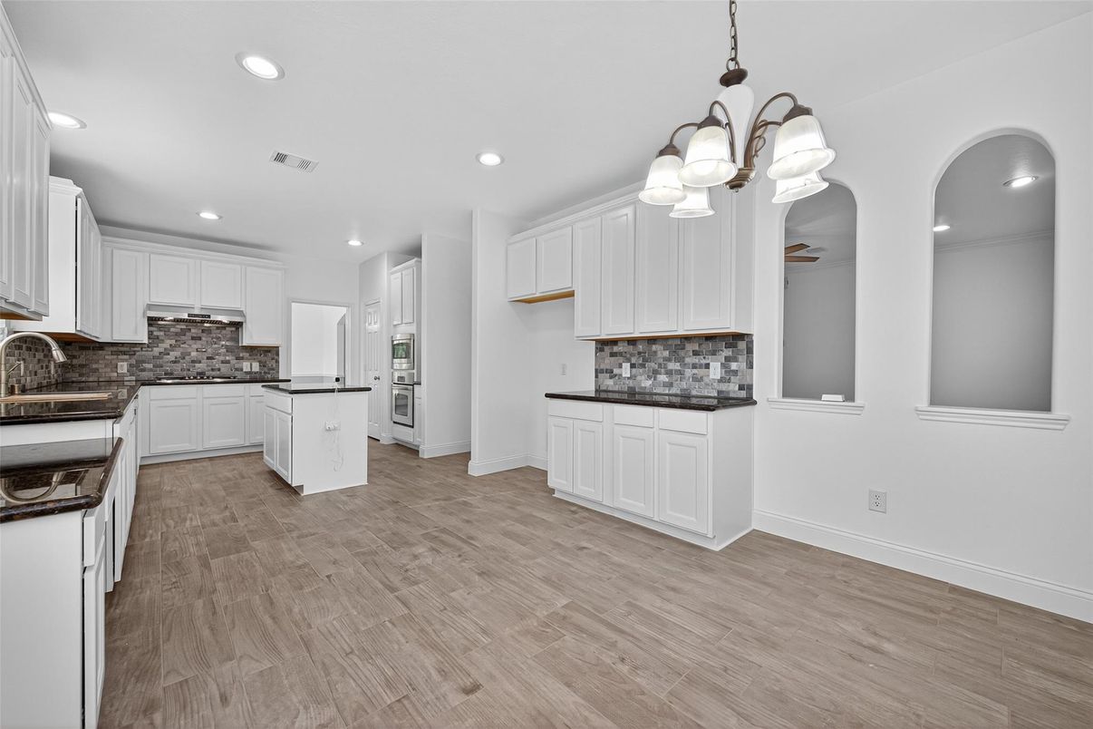 Interior, Kitchen, Pendant Lights, Recessed Lighting, Wood Texture Flooring