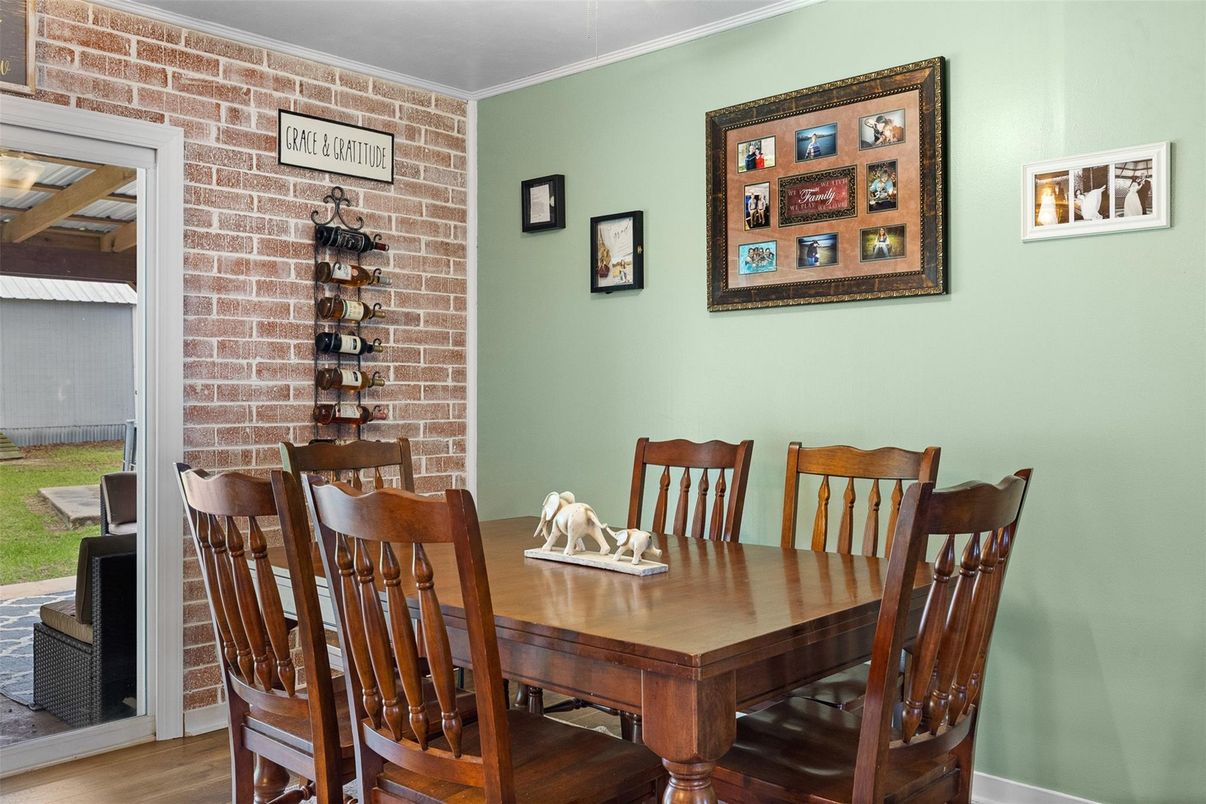 Dining room, Interior, Stone Walls, Wood Texture Flooring