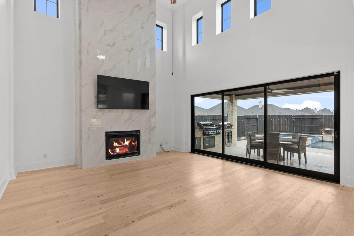 Fireplace, Interior, Marble Walls, Wood Texture Flooring