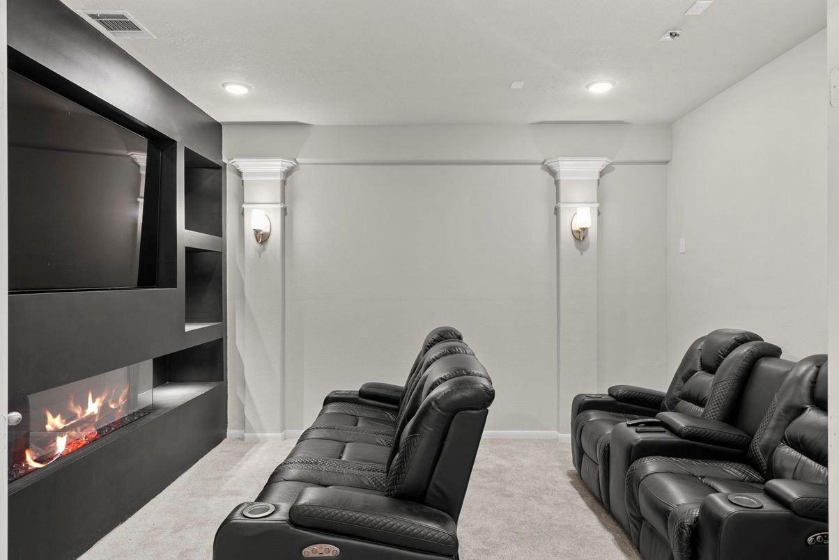 Home Theatre Room, Fireplace, Interior, Recessed Lighting, Theatre Room