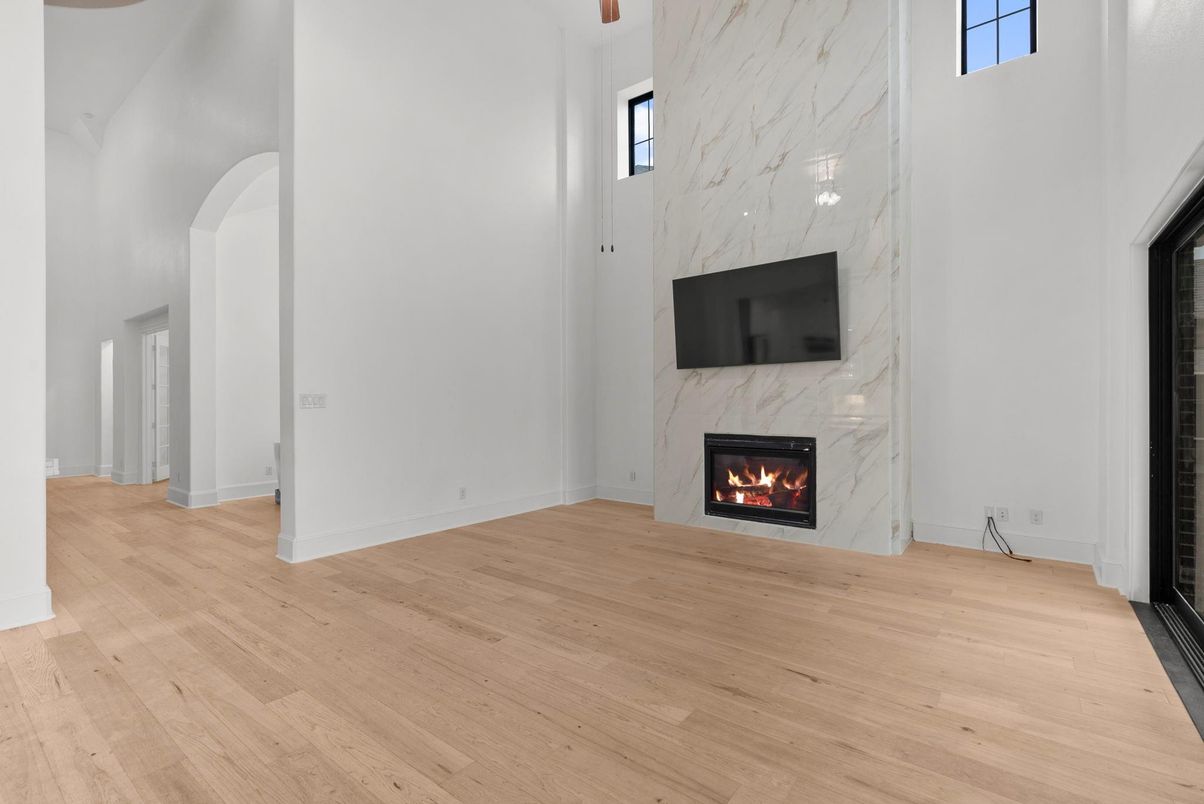Fireplace, Interior, Marble Walls, Wood Texture Flooring