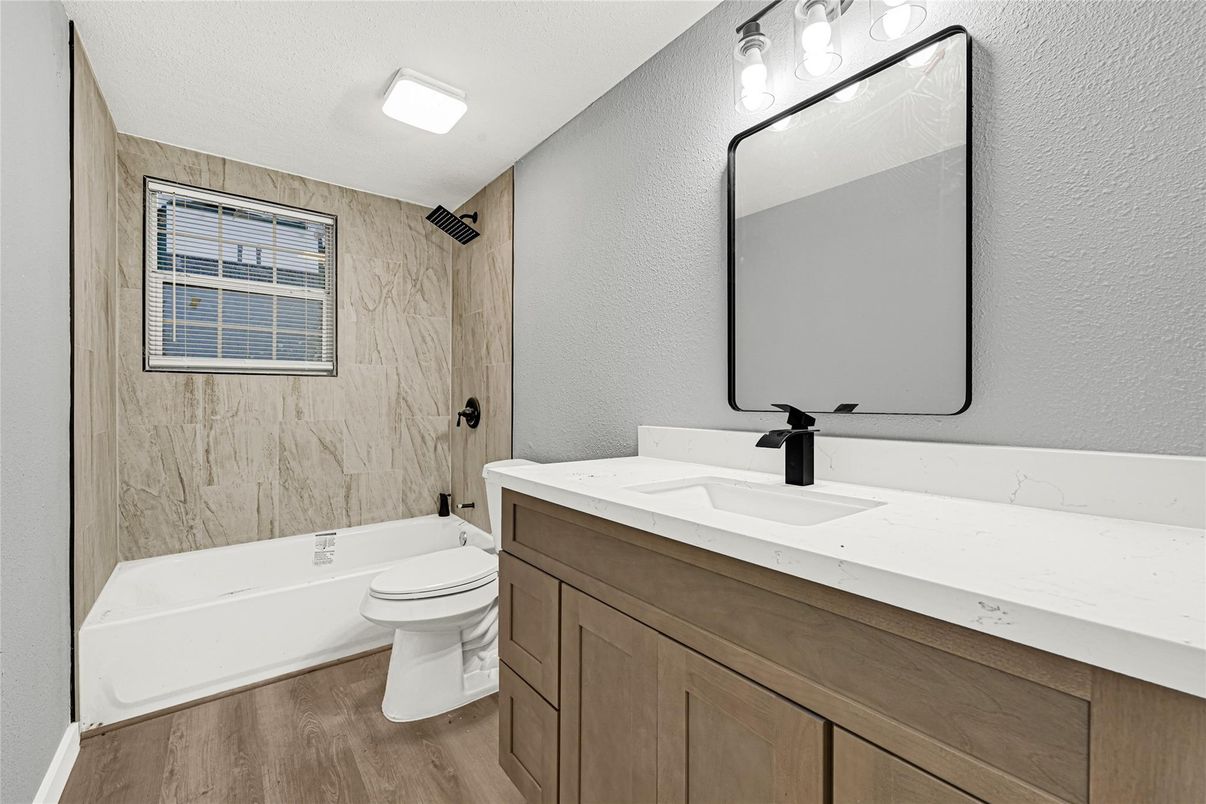 Bathroom, Interior, Marble Walls, Wood Texture Flooring