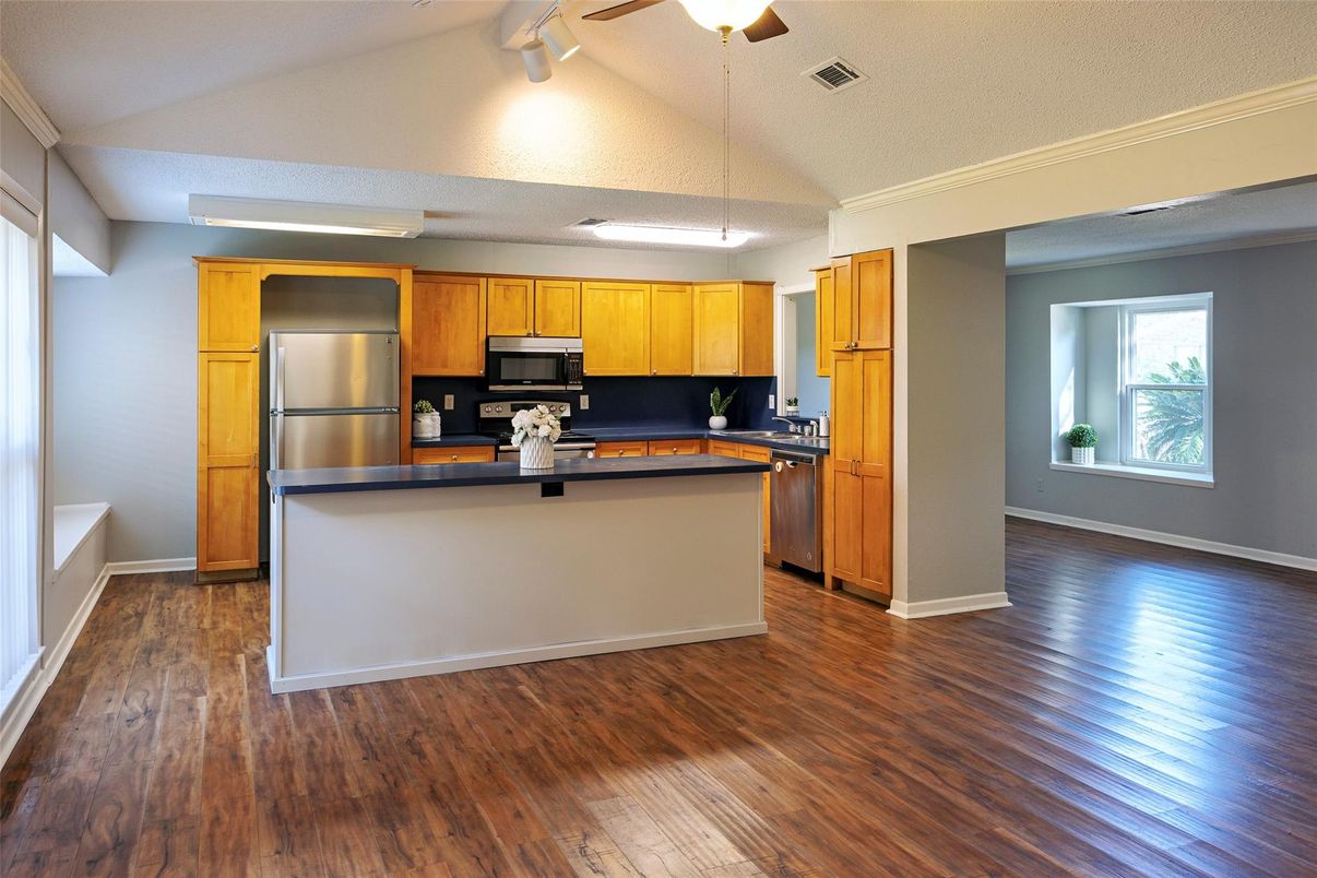 Interior, Kitchen, Stainless Steel Appliances, Wood Texture Flooring