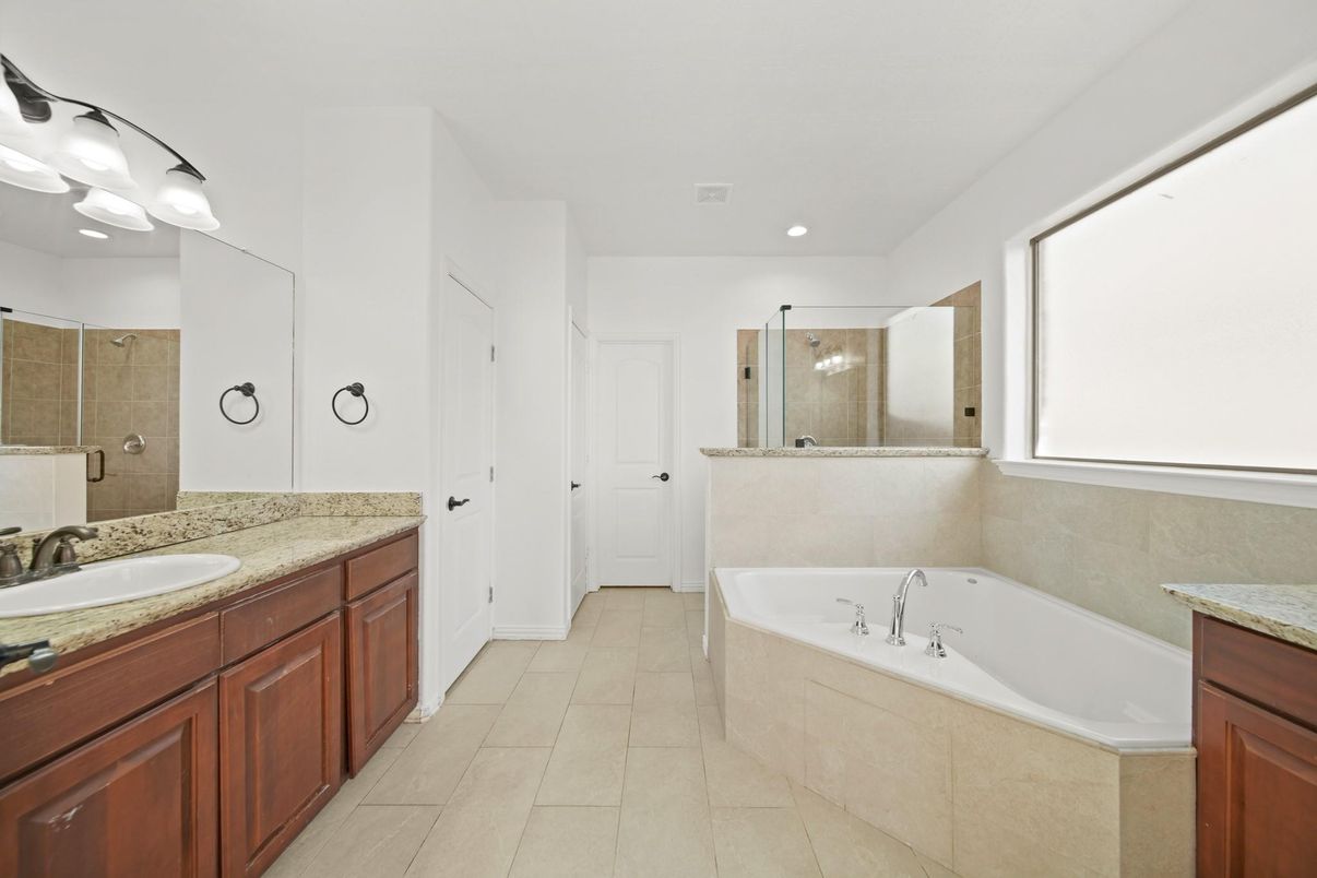 Bathroom, Dual Sink Vanities, Glass Shower, Interior, Recessed Lighting