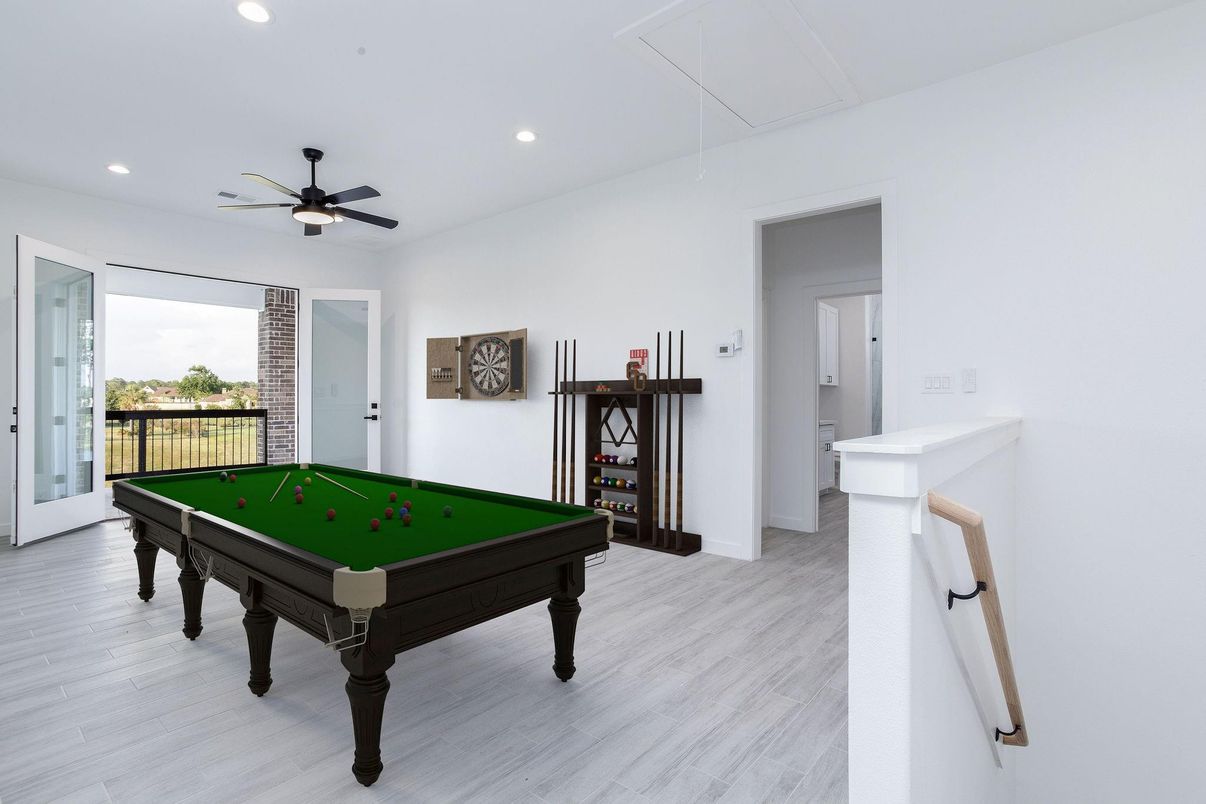 Billiard Table, Game Room, Interior, Recessed Lighting, Wood Texture Flooring