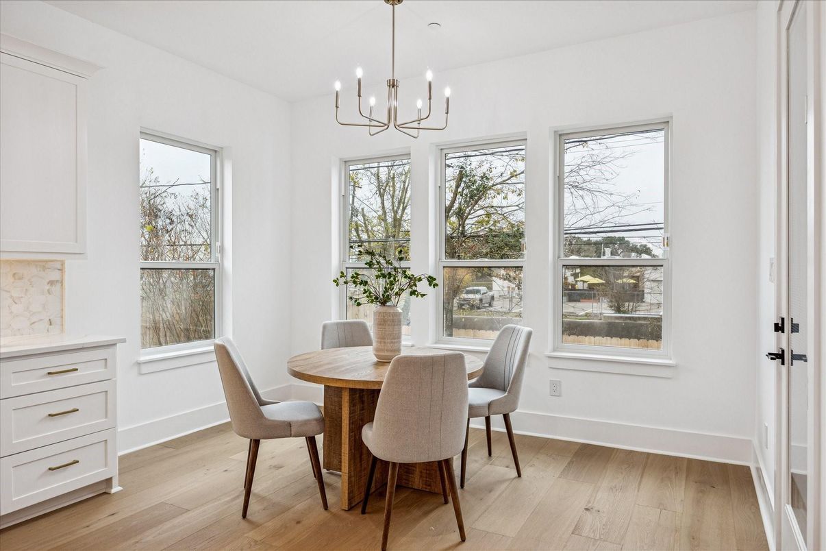 Chandelier, Dining room, Interior, Wood Texture Flooring