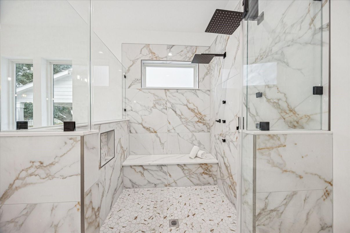 Bathroom, Glass Shower, Interior, Marble Walls