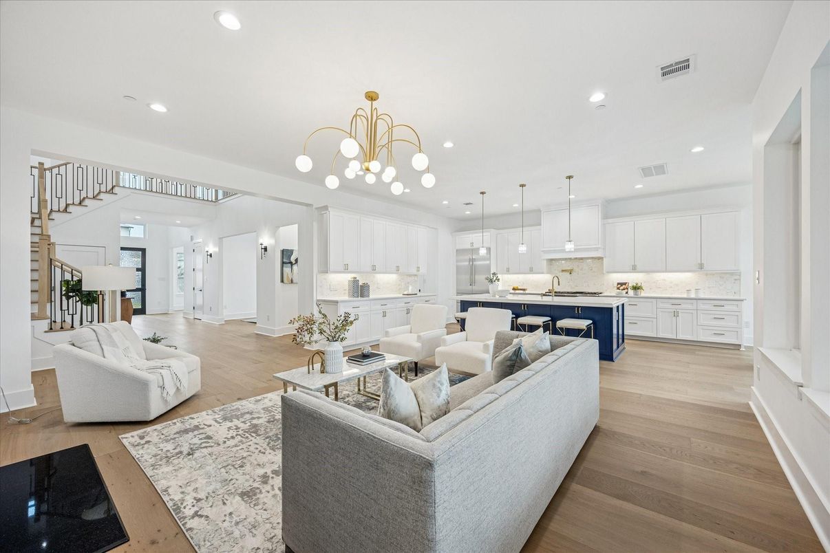 Interior, Kitchen, Living room, Pendant Lights, Recessed Lighting, Wood Texture Flooring