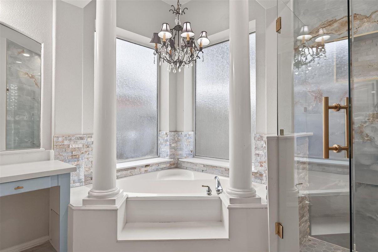 Bathroom, Chandelier, Glass Shower, Interior