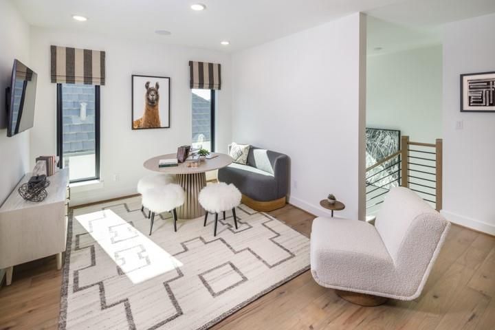 Dining room, Interior, Recessed Lighting, Wood Texture Flooring