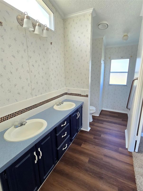 Bathroom, Dual Sink Vanities, Interior, Wood Texture Flooring