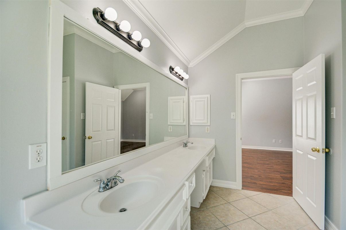 Bathroom, Dual Sink Vanities, Interior, Wood Texture Flooring