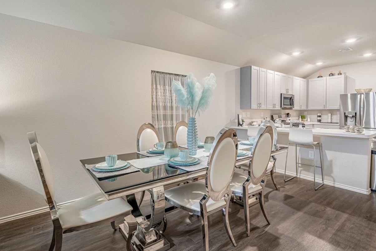Dining room, Interior, Kitchen, Recessed Lighting, Wood Texture Flooring