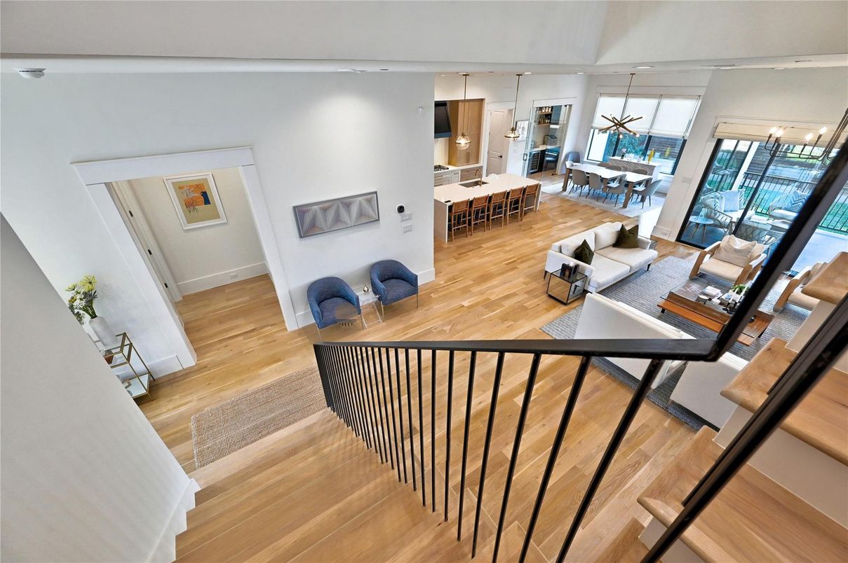 Dining room, Interior, Living room, Pendant Lights, Wood Texture Flooring