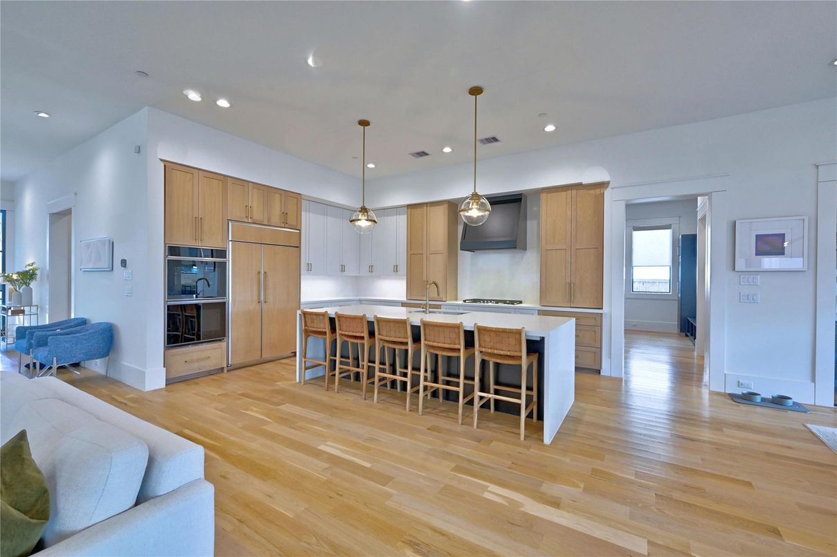 Interior, Kitchen, Pendant Lights, Recessed Lighting, Wood Texture Flooring