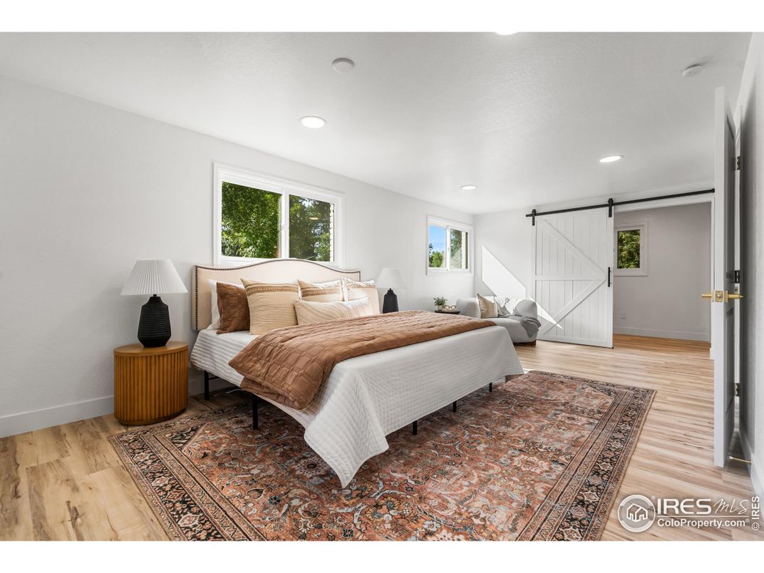 Bedroom, Interior, Recessed Lighting, Wood Texture Flooring