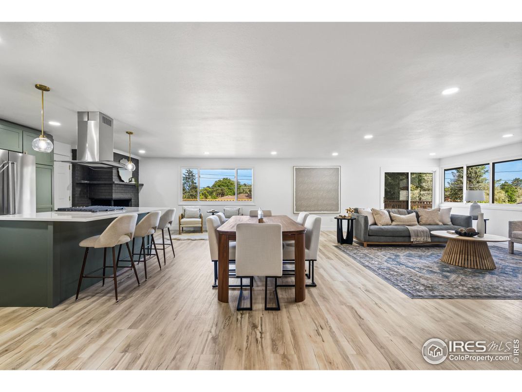 Dining room, Interior, Kitchen, Living room, Pendant Lights, Recessed Lighting, Water, Wood Texture Flooring