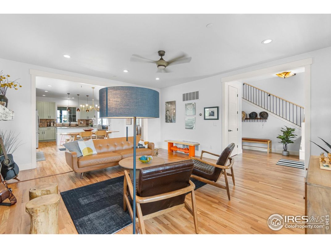 Interior, Kitchen, Living room, Pendant Lights, Recessed Lighting, Wood Texture Flooring